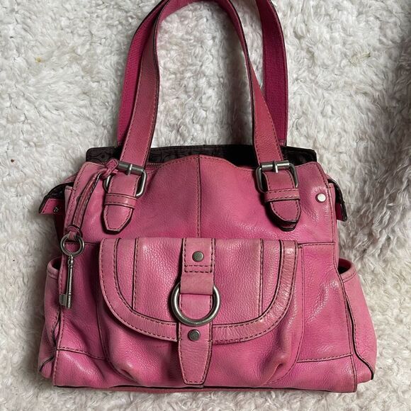 Fossil long live Vintage leather pink medium shoulder bag silver tone hardwares - Picture 2 of 15